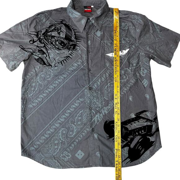 Fly Racing Y2K graphic Button Up Shirt Mens size large Gray Moto BMX dice - Picture 4 of 8